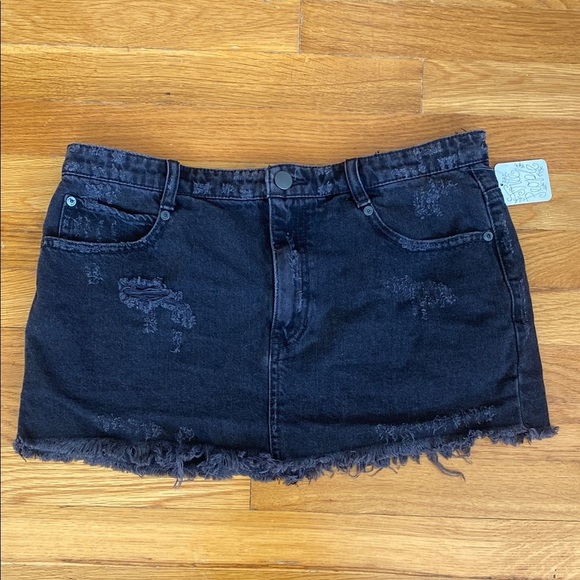 Free People Distressed Black Denim Mini Skirt - Picture 1 of 6
